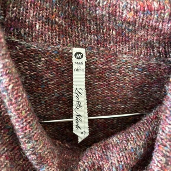 Leo & Nicole Purple Multicolor Cowl Neck Slit Hem Long Sleeve Oversized Sweater - Picture 3 of 6